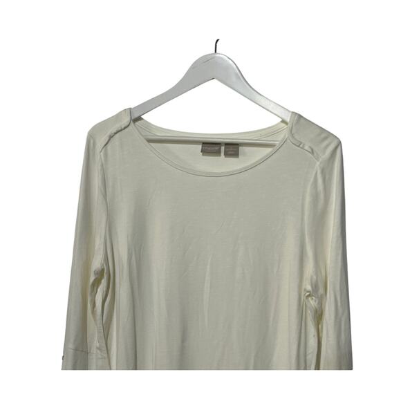 Chico's Zenergy Envelope Hem Tunic Top 3/4 Sleeves 2 Women's 12/14 White/Ivory - Picture 4 of 11
